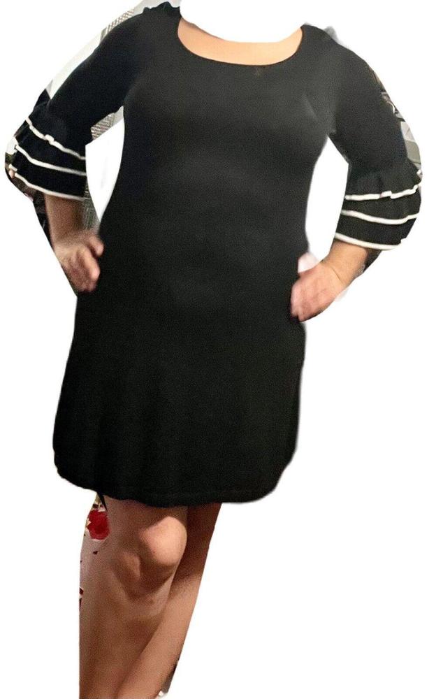 Danny & Nicole Black Dress Ruffle Frill Cha Cha Cuff Sleeve Dress XL
